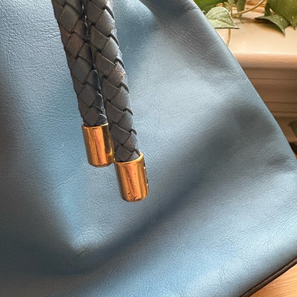Cole Haan Soft Blue Leather Bucket Crossbody with Braided Drawstrings - Picture 8 of 12